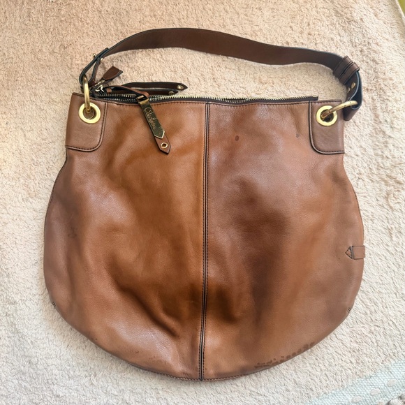 Cole Haan Brown Leather Gold Grommet Shoulder Bag - Picture 8 of 9